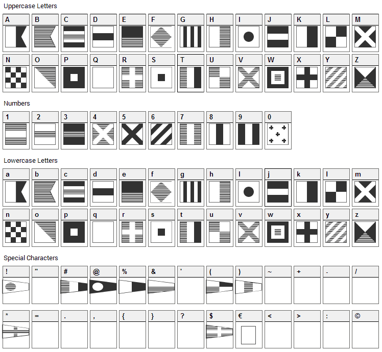 Maritime Flags Font Character Map