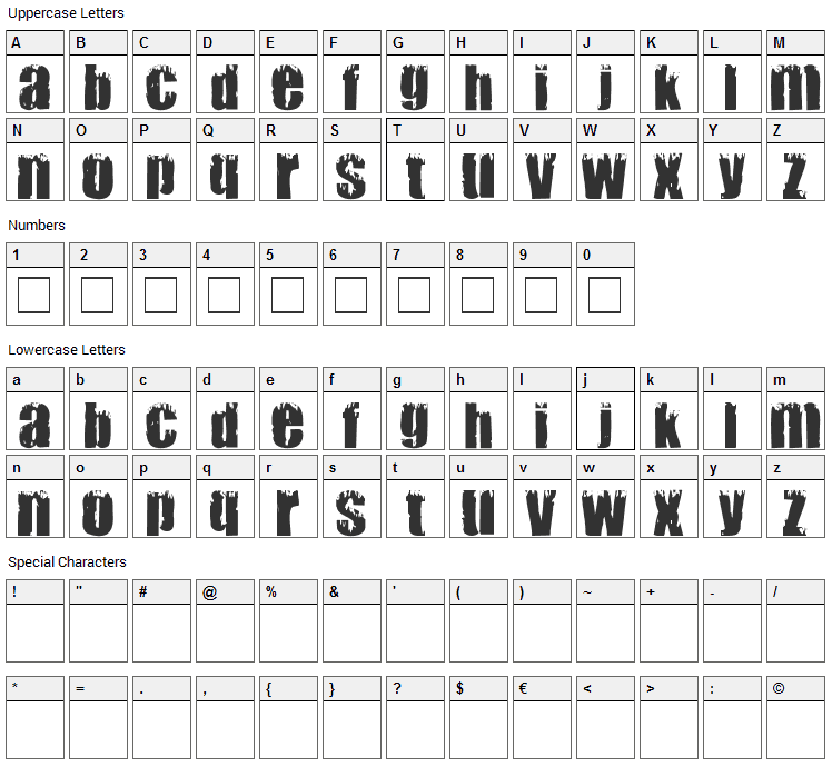 Mark Font Character Map