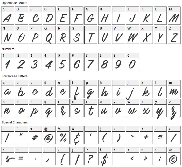 Mark My Words Font Character Map