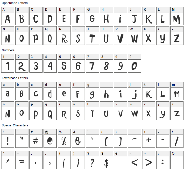 Marker Monkey FW Font Character Map