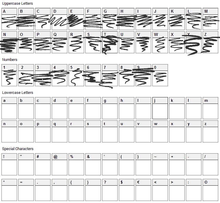 Marker Scribbles Font Character Map