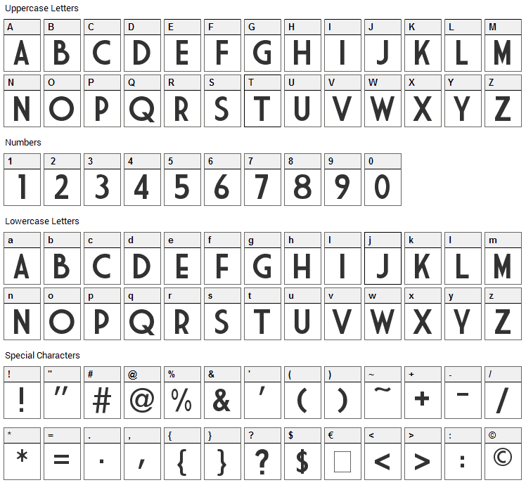 Market Deco Font Character Map