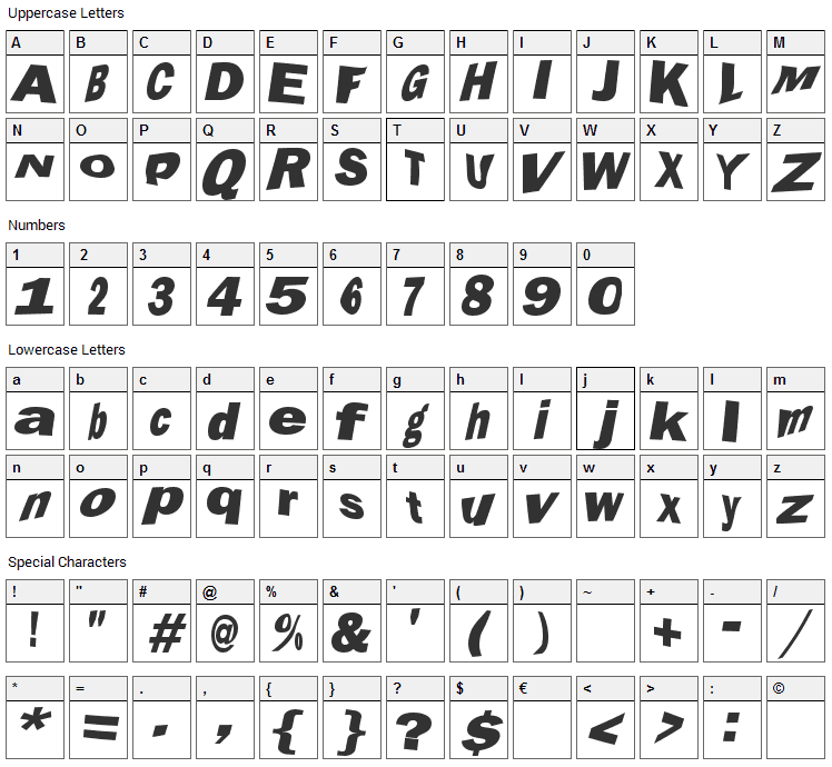 Marola Font Character Map
