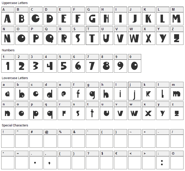 Maropawi Club Font Character Map