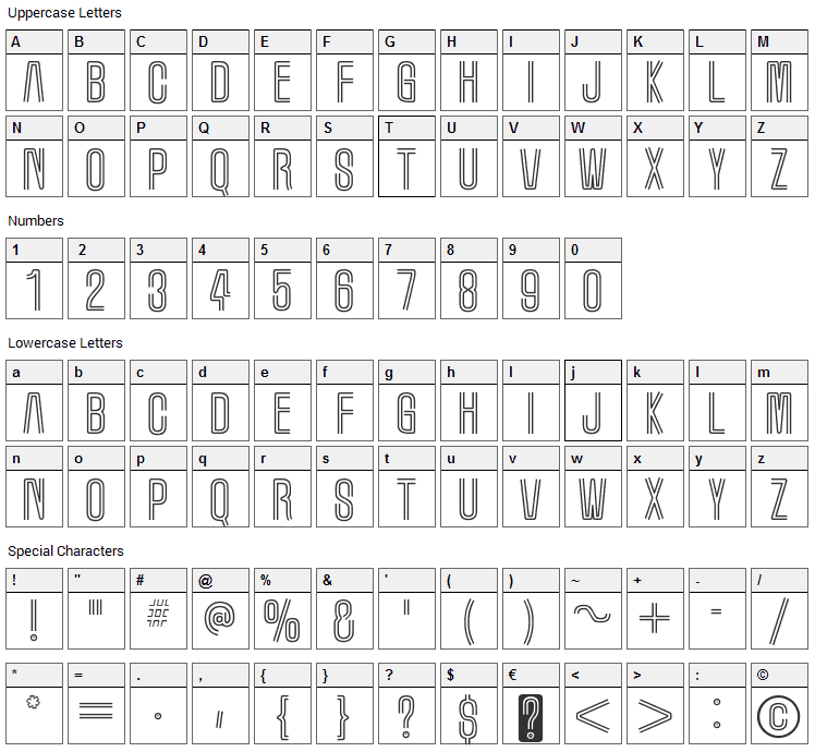 Marquee Moon Font Character Map