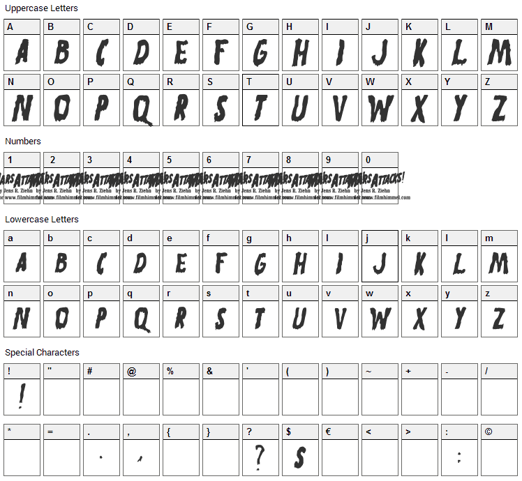 Mars Attacks Font Character Map