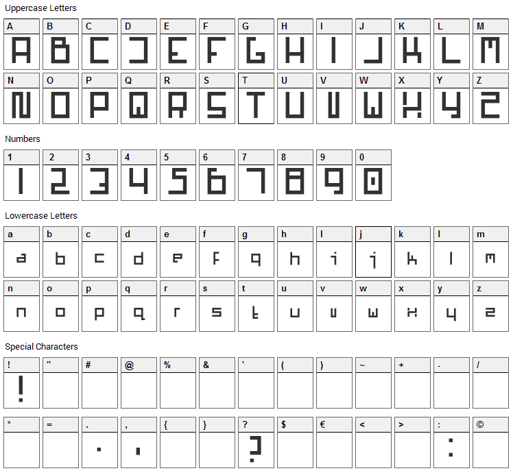 Mars Font Character Map