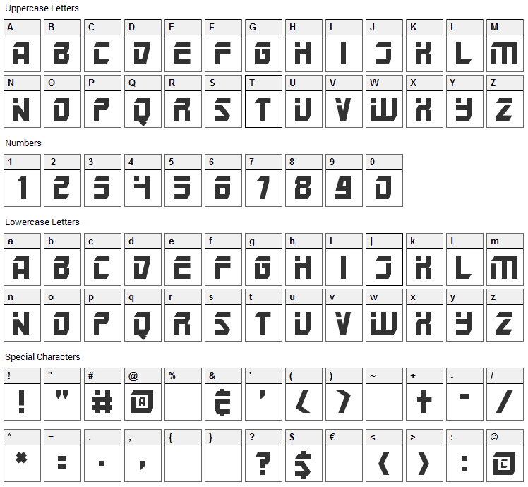 Mars Police Font Character Map