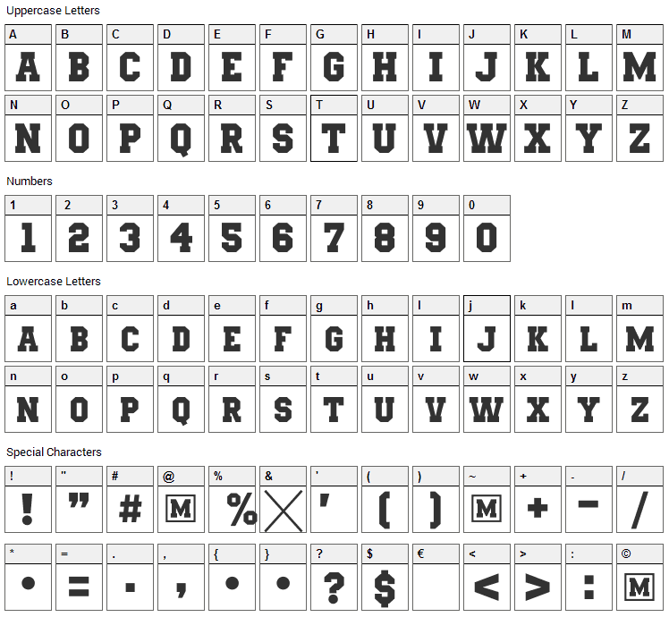 Mars & Twist Font Character Map