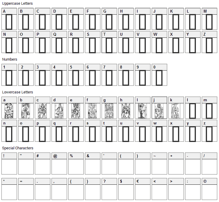 Marseille Tarot Font Character Map