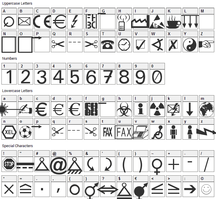 Martin Vogels Symbols Font Character Map