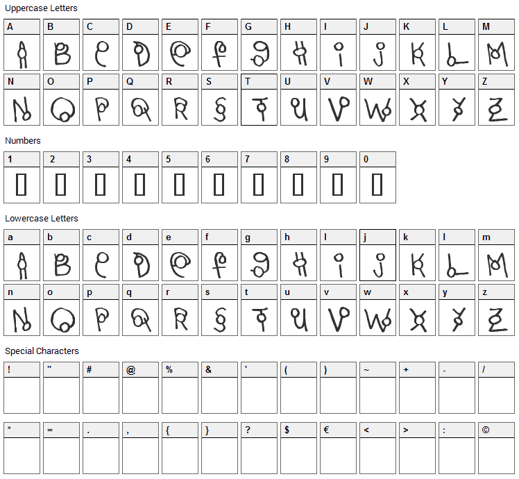 Martini Olive Font Character Map