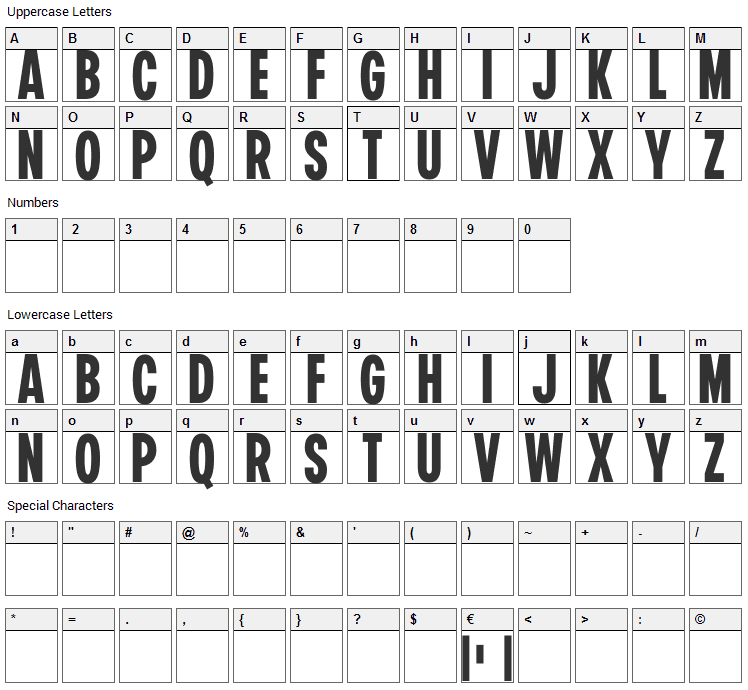 Marvel Display Font Character Map