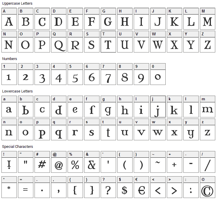 Mary Jane Font Character Map