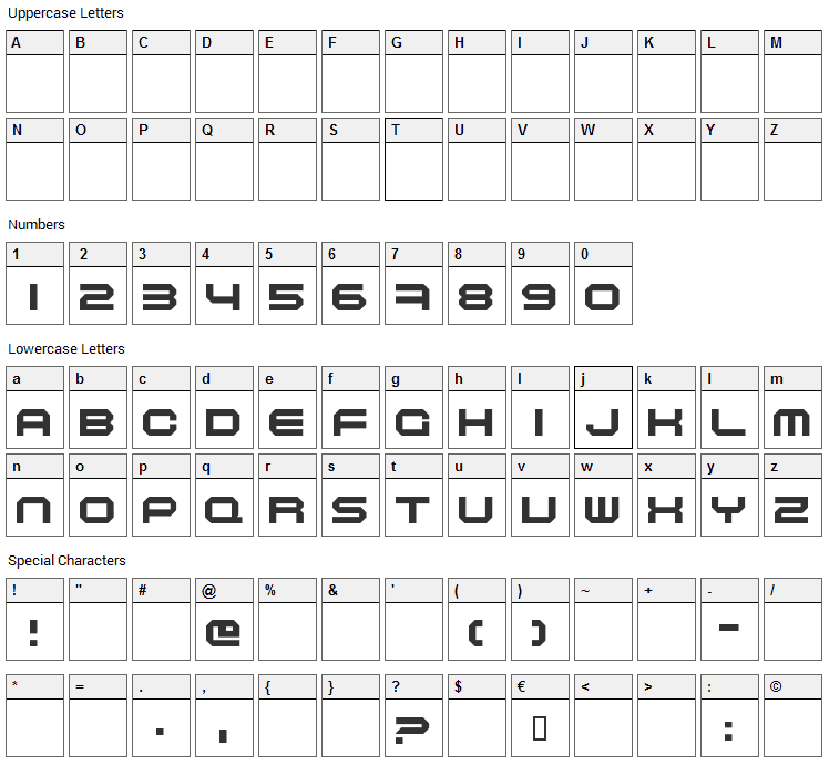 Maschinen Font Character Map