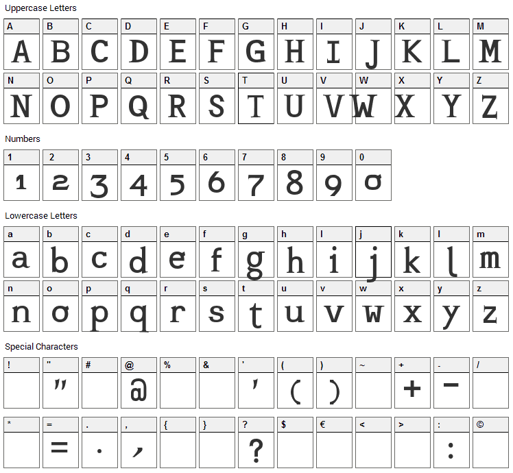 Mashburn Font Character Map