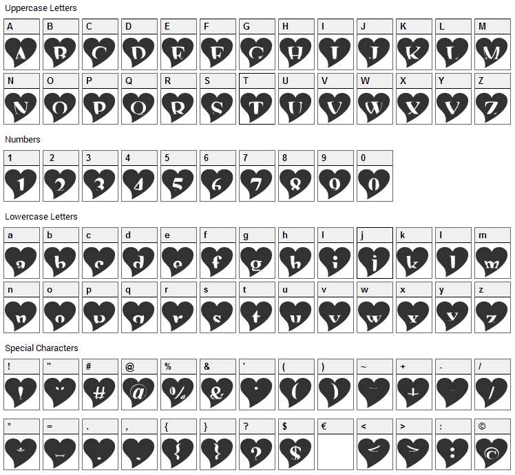 Mashy Valentine Font Character Map