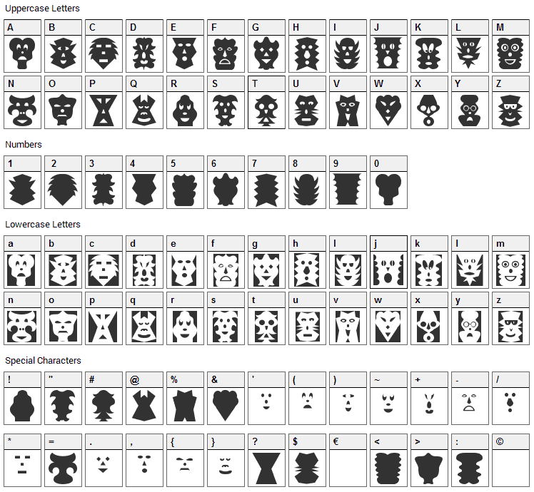 Maskalin Font Character Map