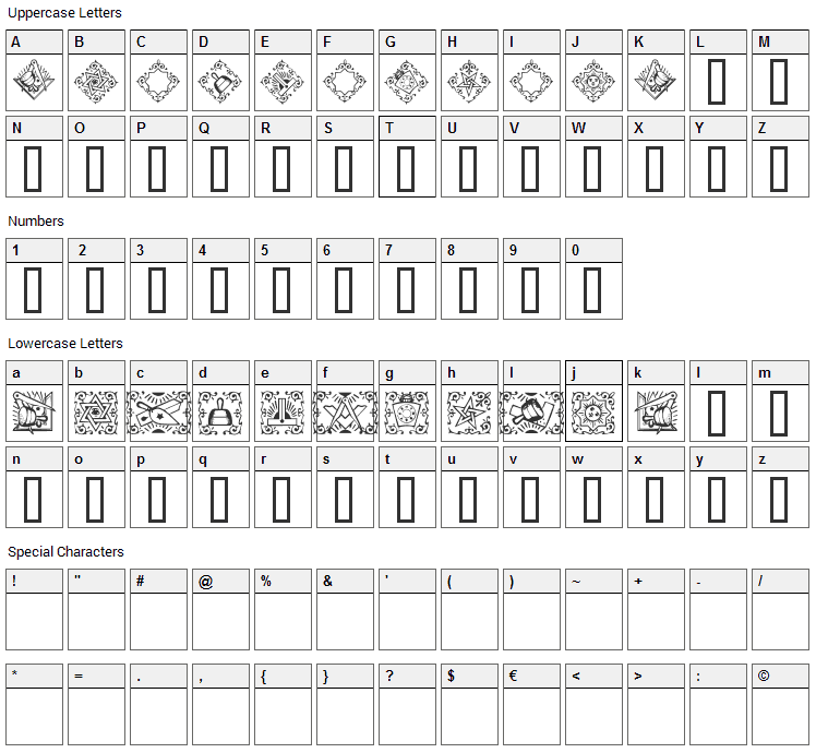Masonic Font Character Map