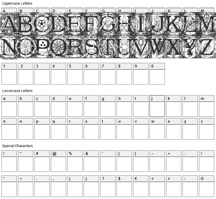Masonic Tattegrain Font Character Map
