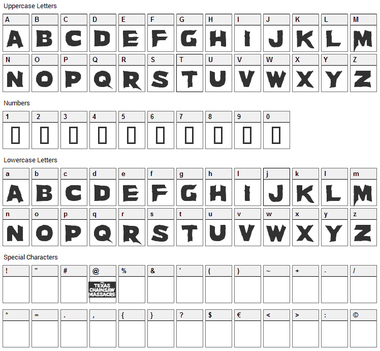 Massacre Font Character Map