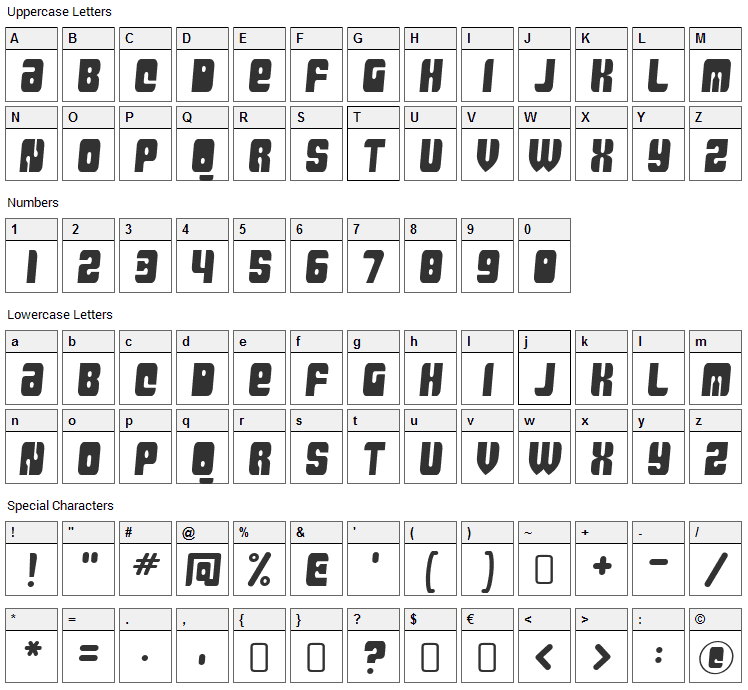 Massive Retaliation Font Character Map