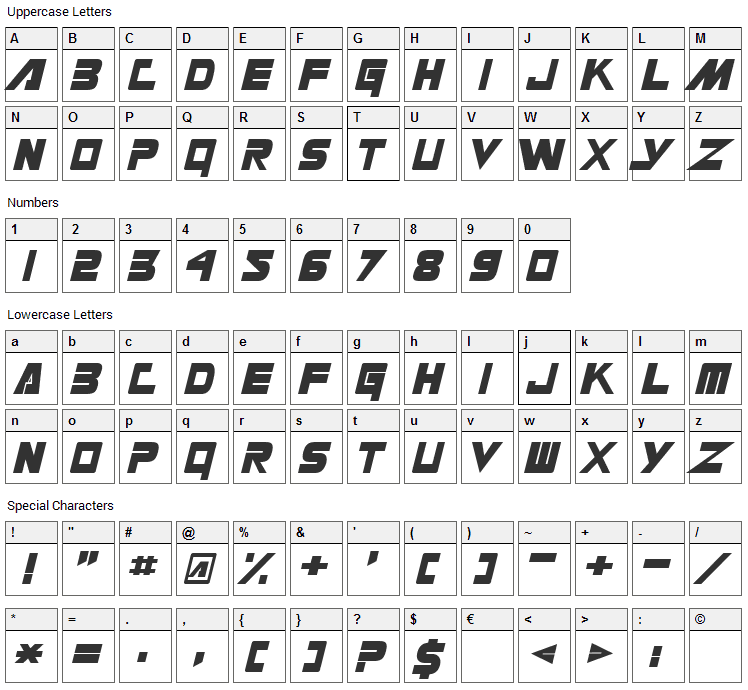 Masterforce Font Character Map