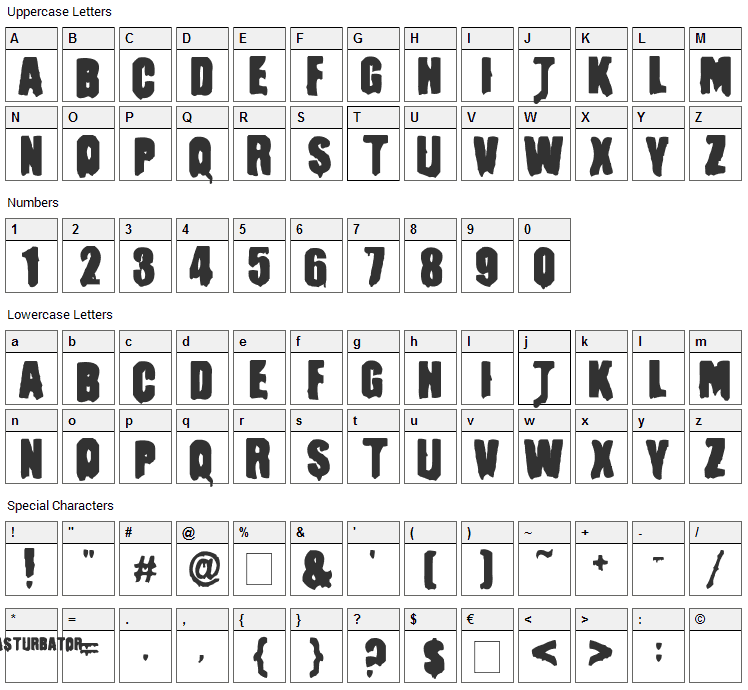 Masturbator Font Character Map