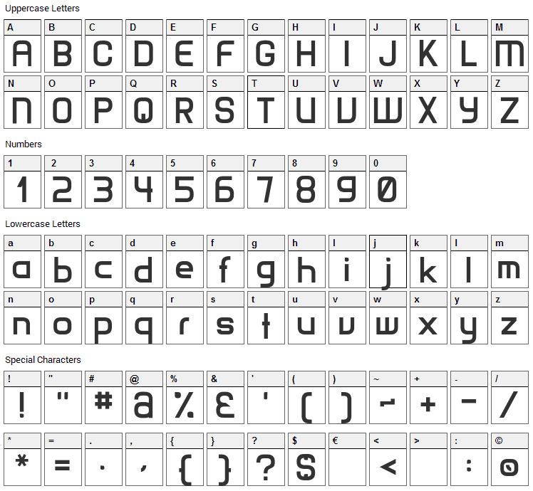 Matamata Font Character Map