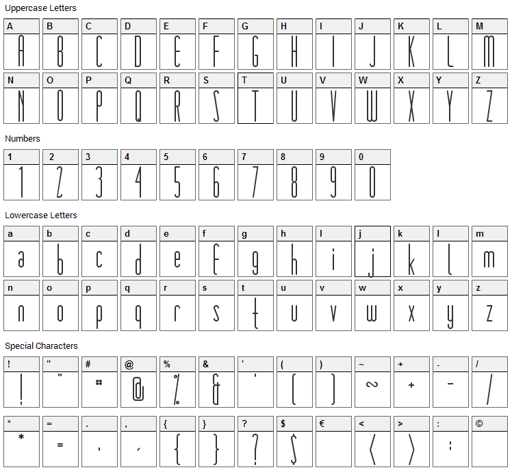 Matchbook Font Character Map