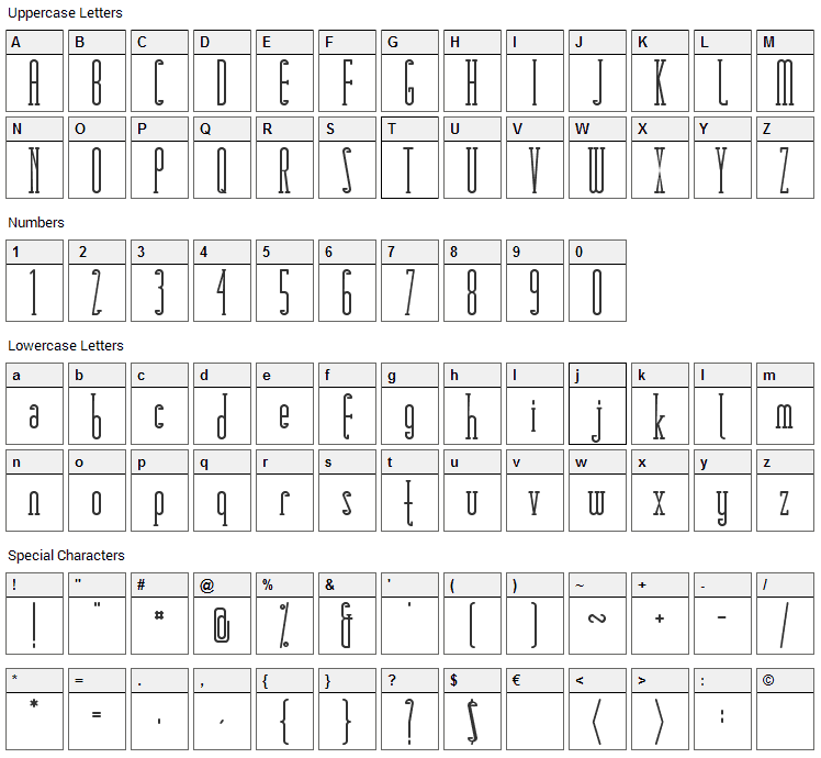 Matchbook Serif Font Character Map