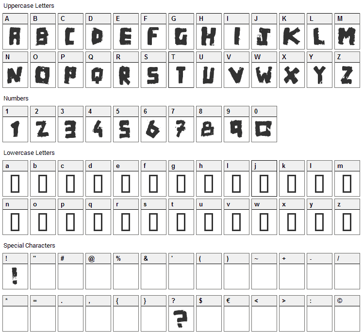 Matchbox Font Character Map