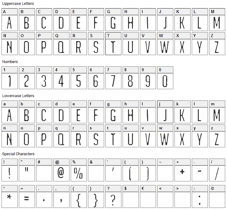 Matejino Font Character Map