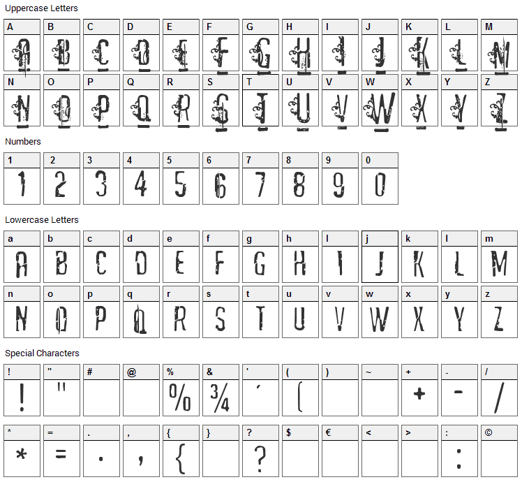 Matejo Font Character Map