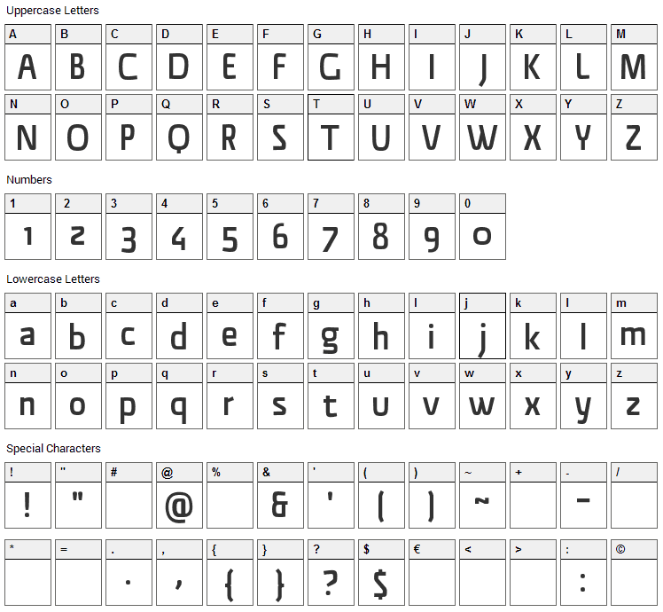 Material Sans Font Character Map