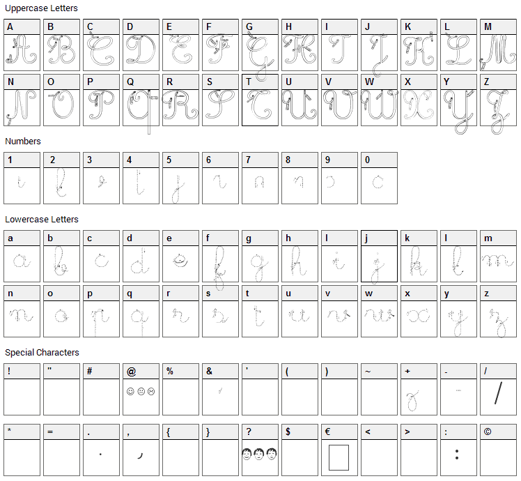 Maternellecolor Trace Font Character Map