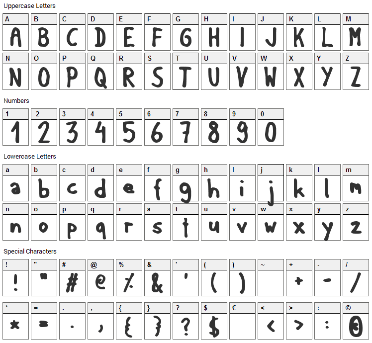 Matilda Font Character Map