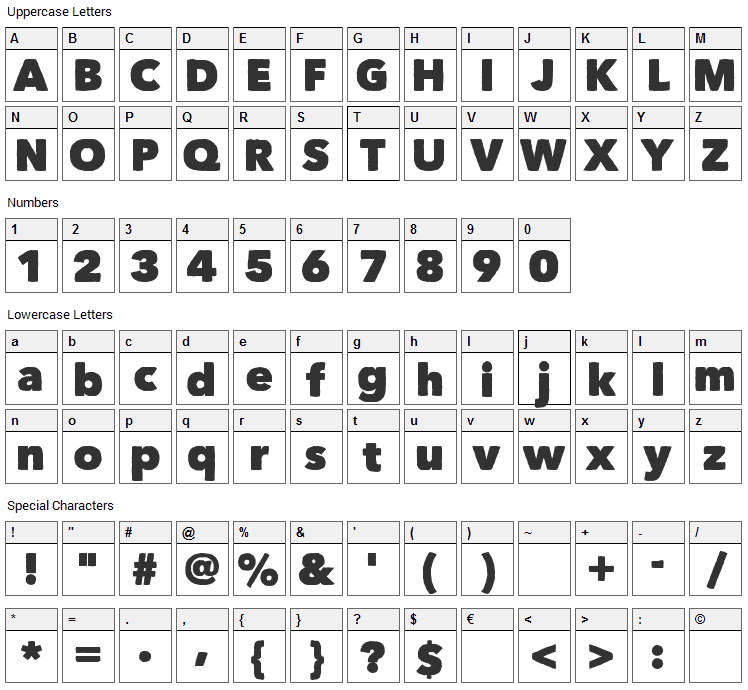 Matiz Font Character Map