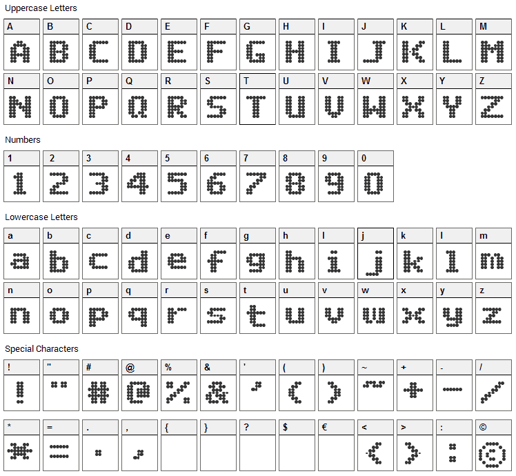 Matrix Complex Font Character Map