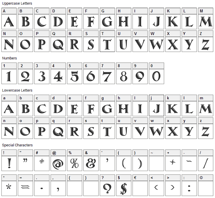 Maximilian Antiqua Font Character Map