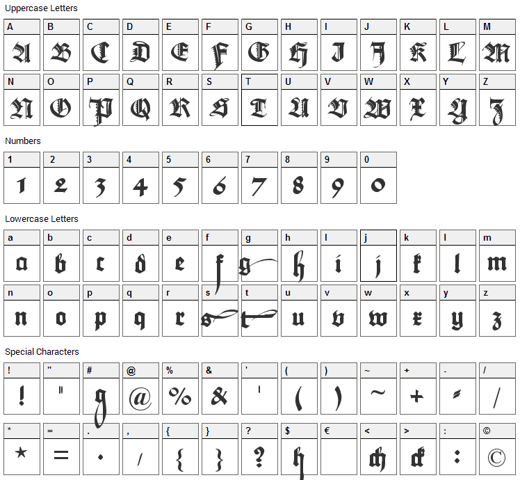 Maximilian Zier Font Character Map