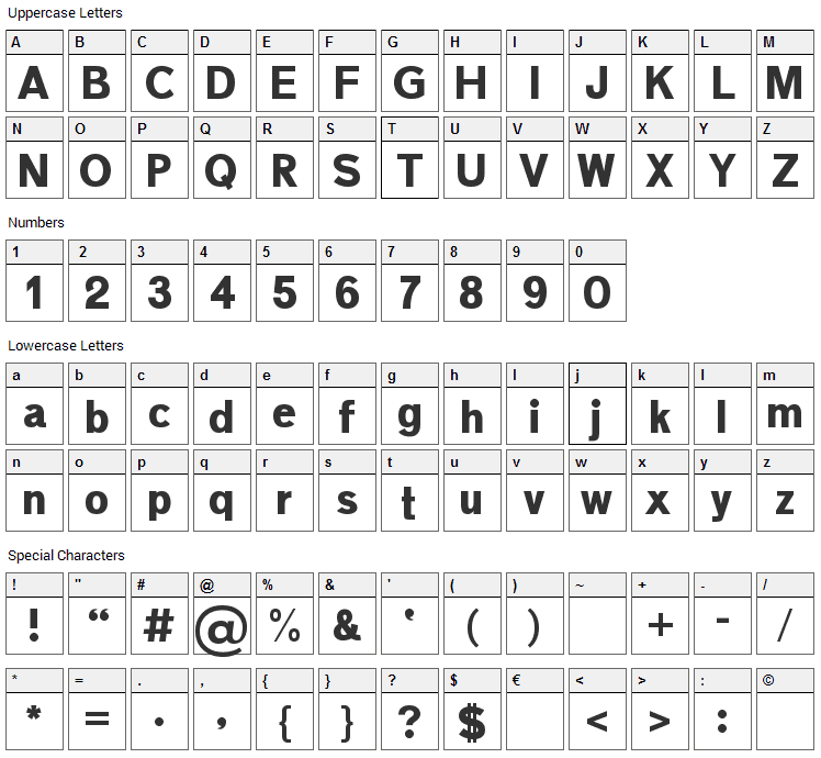 Maximum Impact Font Character Map