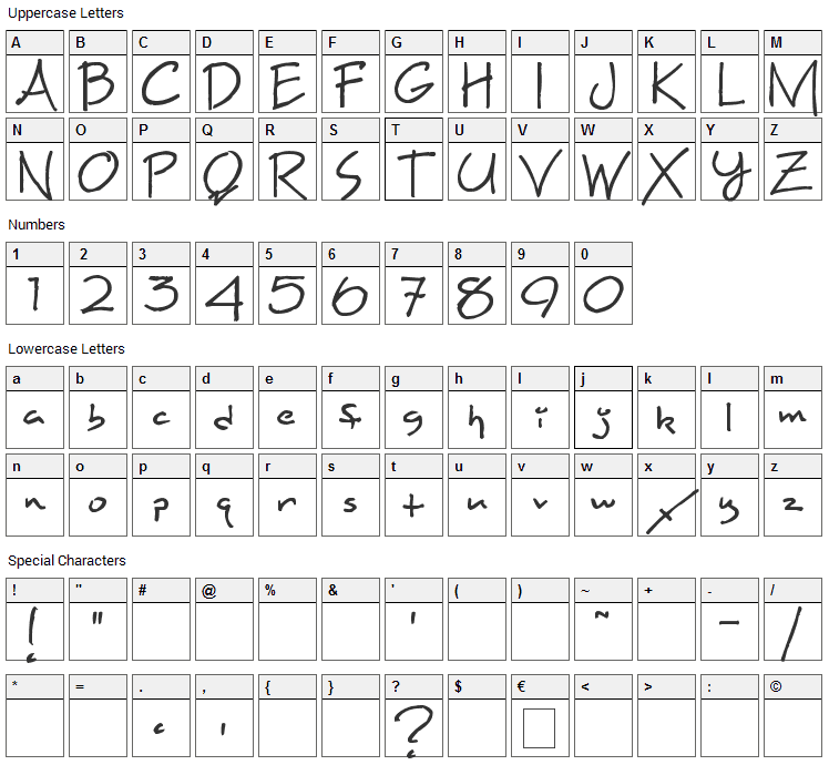 Maxine Script Font Character Map