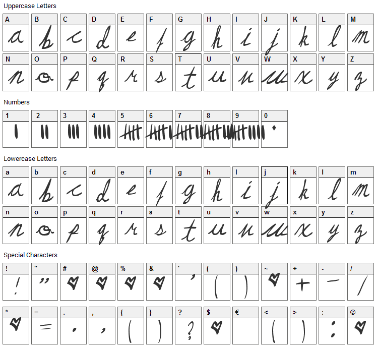 May Queen Font Character Map