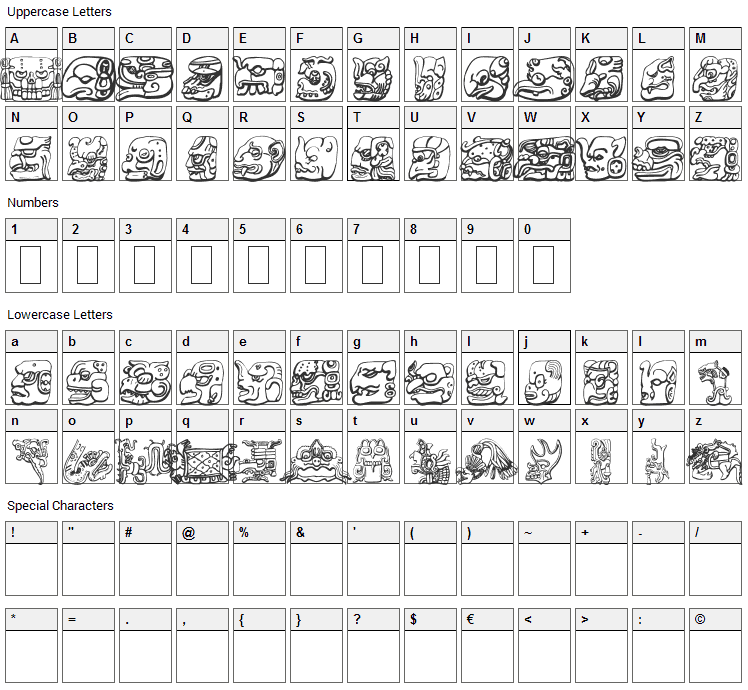 Mayan Font Character Map