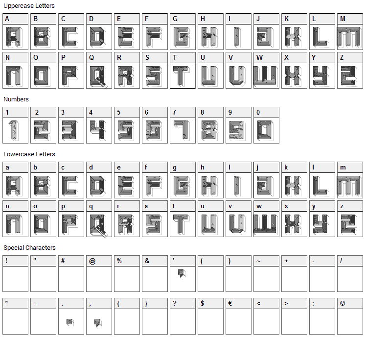 Maze Font Character Map