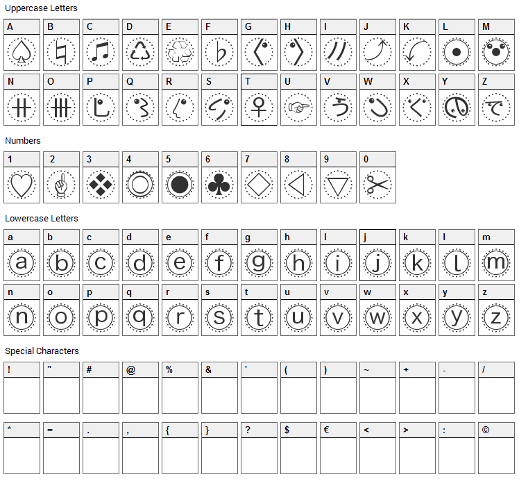 MBats Font Character Map