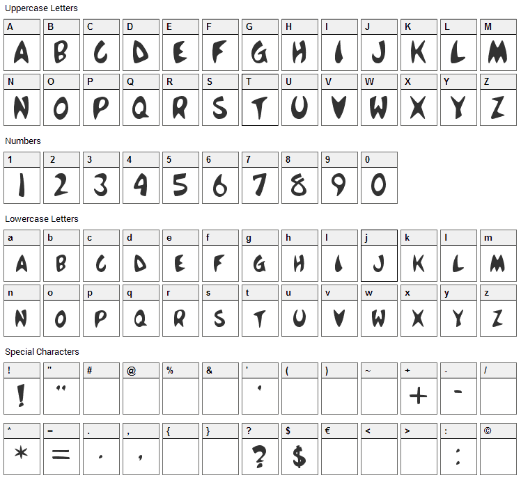 Mc Boing Boing Font Character Map