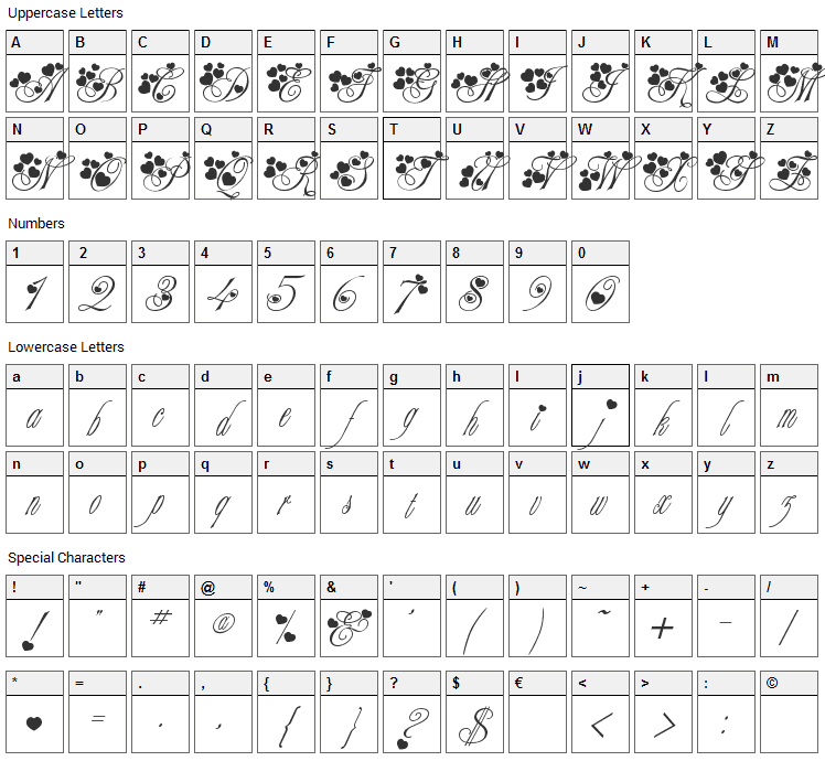 MC Sweetie Hearts Font Character Map