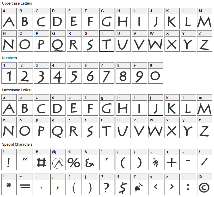 MCapitals Font Character Map